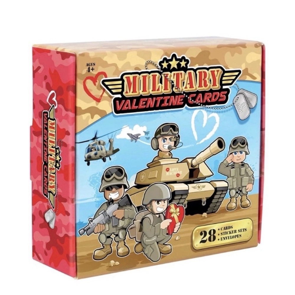 28-Pack Military Valentine’s Day Cards with Envelopes & Stickers
